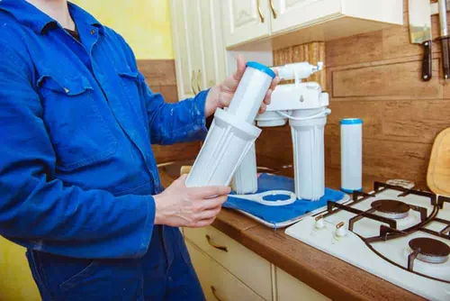 Technician working with equipment